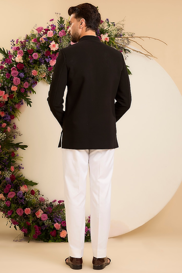 Black Japanese Cutdana Hand Embroidered Wedding Bandhgala by Kasbah Clothing at Pernia's Pop Up Shop