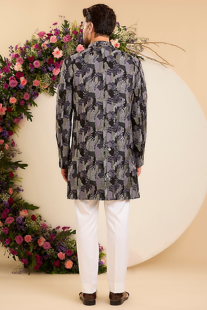 Grey Silk Sequins Embroidered Wedding Sherwani by Kasbah Clothing at Pernia's Pop Up Shop