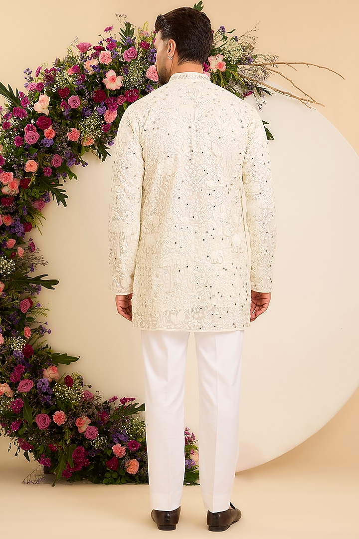 White Net Chikankari Embroidered Kurta by Kasbah Clothing at Pernia's Pop Up Shop