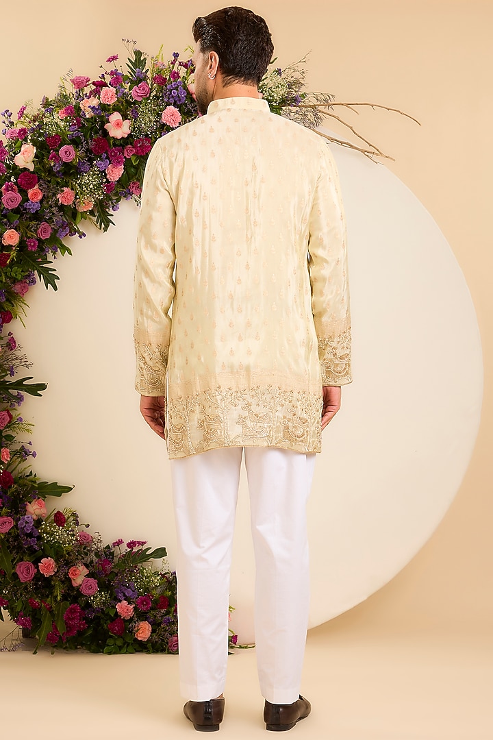 Golden Brocade Tissue Paisley Embroidered Short Kurta by Kasbah Clothing at Pernia's Pop Up Shop