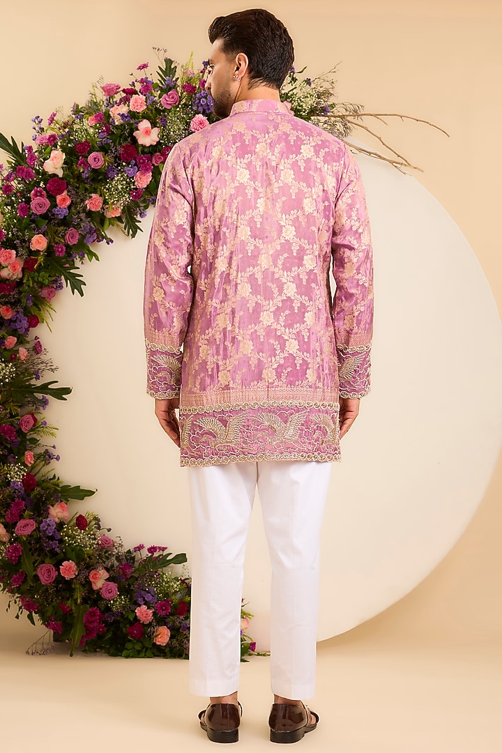 Deep Purple Brocade Tissue Hand Embroidered Kurta by Kasbah Clothing at Pernia's Pop Up Shop