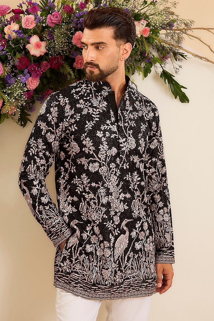 Midnight Black Georgette Embellished Kurta by Kasbah Clothing at Pernia's Pop Up Shop