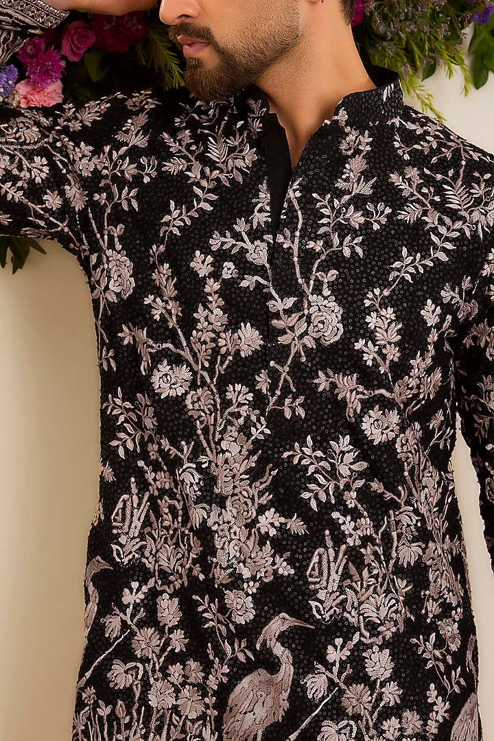 Midnight Black Georgette Embellished Kurta by Kasbah Clothing at Pernia's Pop Up Shop
