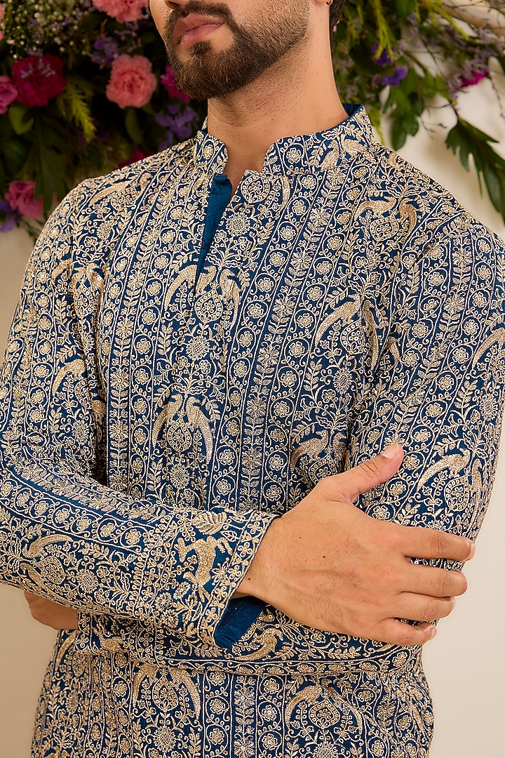 Royal Blue Georgette Zari Work Short Kurta by Kasbah Clothing at Pernia's Pop Up Shop