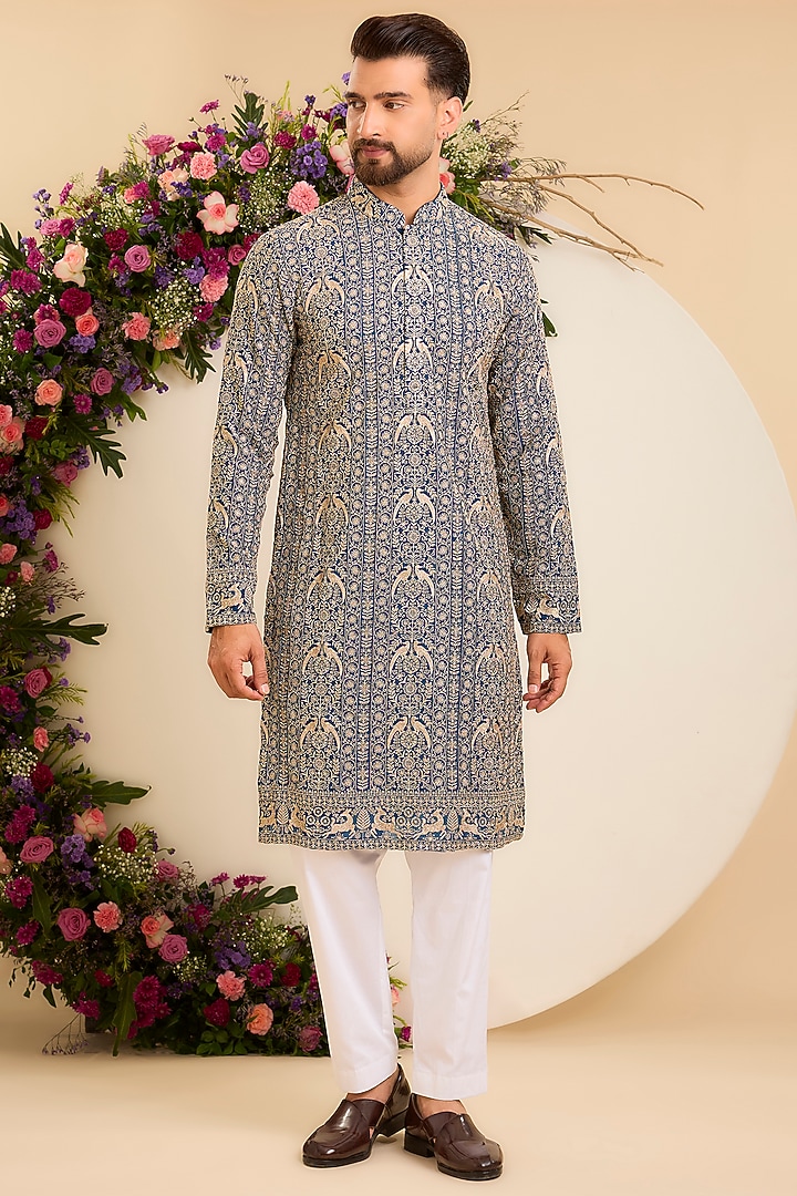 Royal Blue Georgette Zari Work Kurta by Kasbah Clothing at Pernia's Pop Up Shop