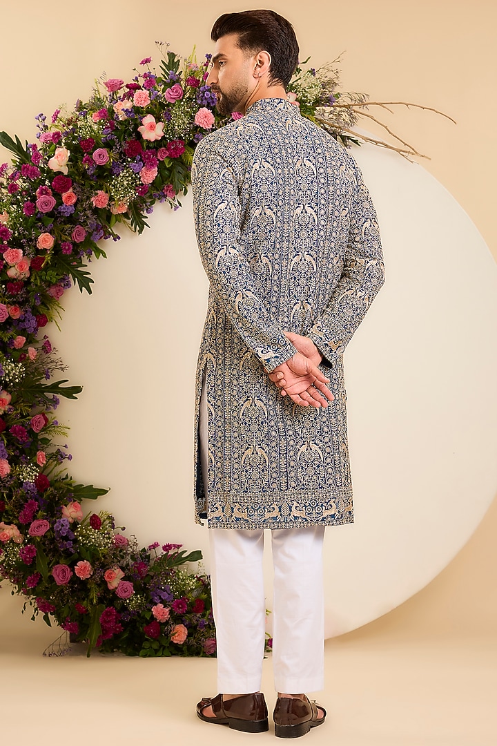 Royal Blue Georgette Zari Work Kurta by Kasbah Clothing at Pernia's Pop Up Shop