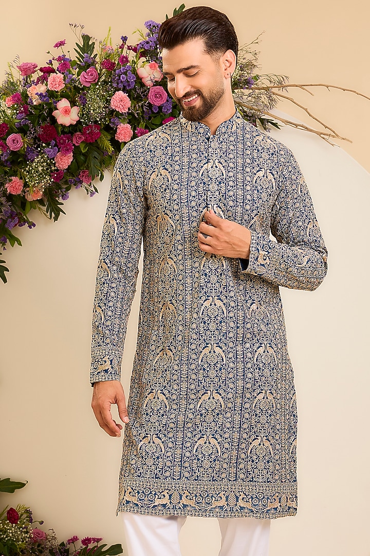 Royal Blue Georgette Zari Work Kurta by Kasbah Clothing at Pernia's Pop Up Shop