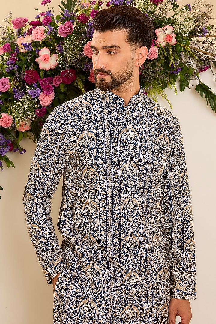 Royal Blue Georgette Zari Work Kurta by Kasbah Clothing at Pernia's Pop Up Shop