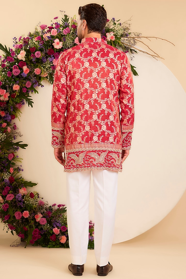 Red-Orange Tissue Short Kurta by Kasbah Clothing at Pernia's Pop Up Shop
