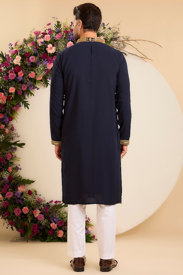 Blue Japanese Fabric Threadwork Kurta by Kasbah Clothing at Pernia's Pop Up Shop