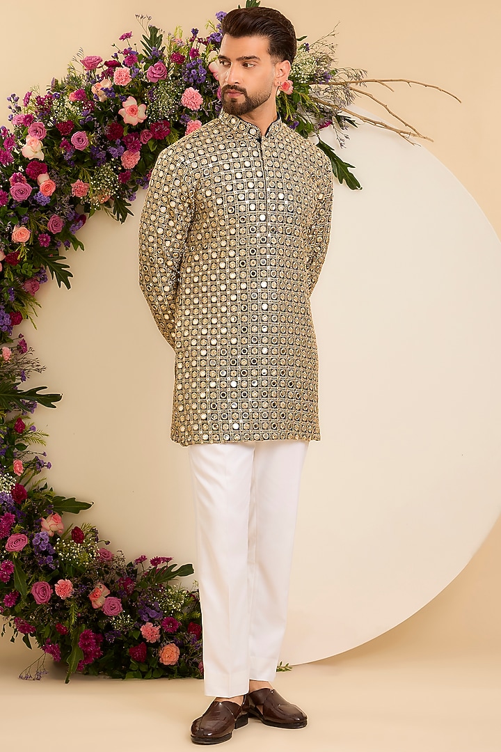 Teal Green Georgette Mirror Embellished Short Kurta by Kasbah Clothing at Pernia's Pop Up Shop