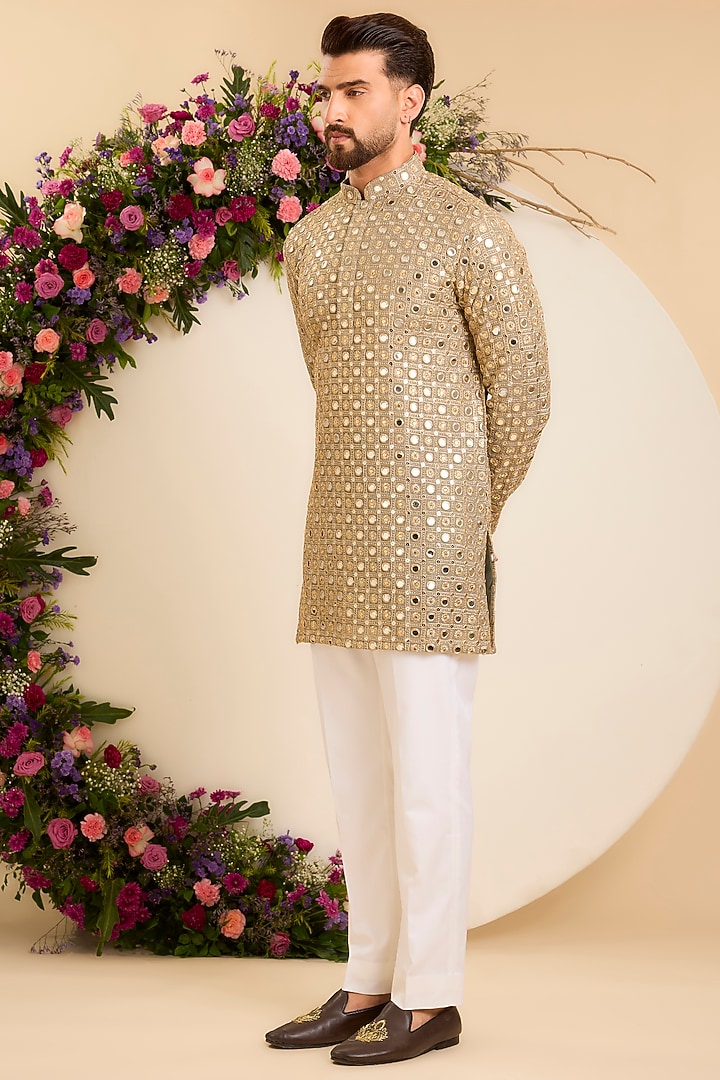 Grey Georgette Mirror Embellished Short Kurta by Kasbah Clothing at Pernia's Pop Up Shop