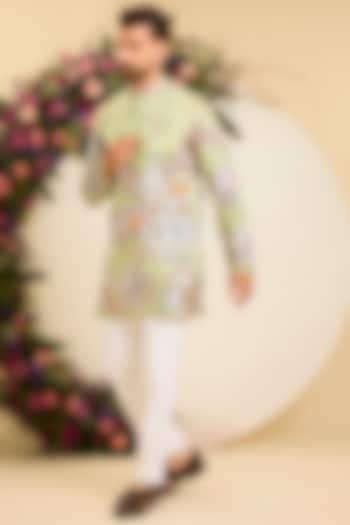 Vibrant Green Crepe Printed & Zari Embroidered Short Kurta by Kasbah Clothing at Pernia's Pop Up Shop
