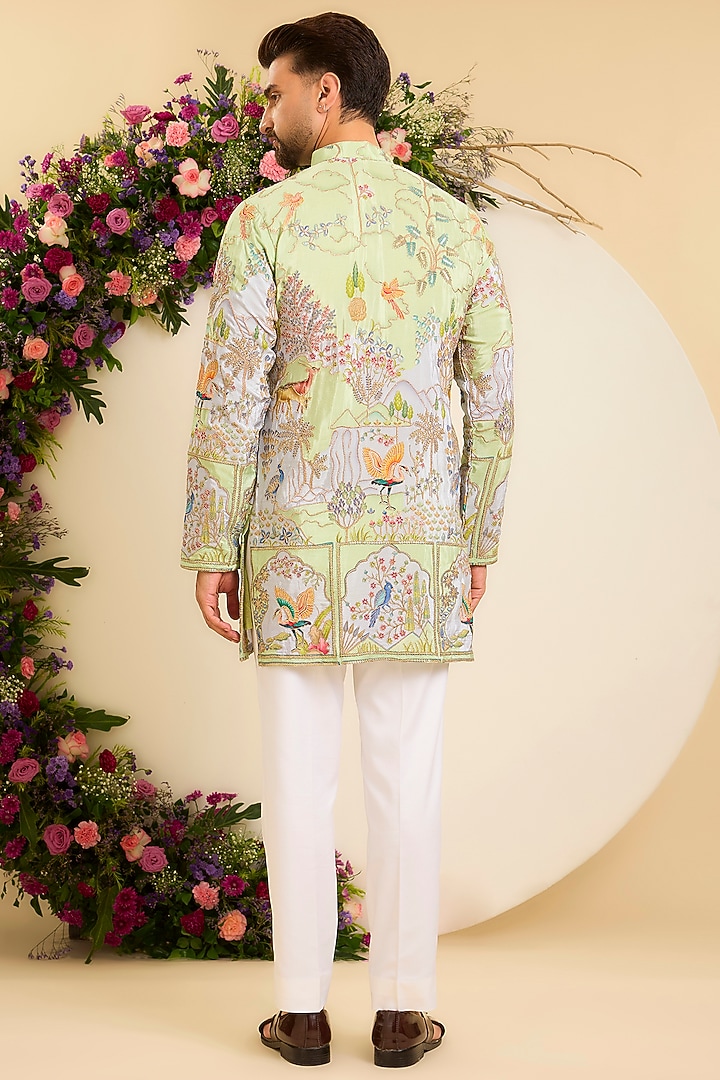 Vibrant Green Crepe Printed & Zari Embroidered Short Kurta by Kasbah Clothing at Pernia's Pop Up Shop