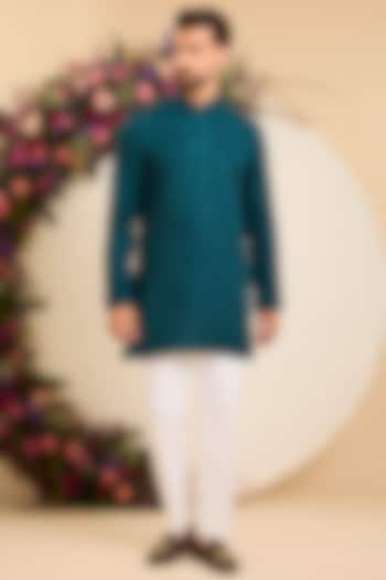 Teal Georgette Thread Embroidered Chikankari Short Kurta by Kasbah Clothing at Pernia's Pop Up Shop