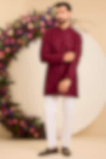 Maroon Georgette Embroidered Chikankari Short Kurta by Kasbah Clothing at Pernia's Pop Up Shop