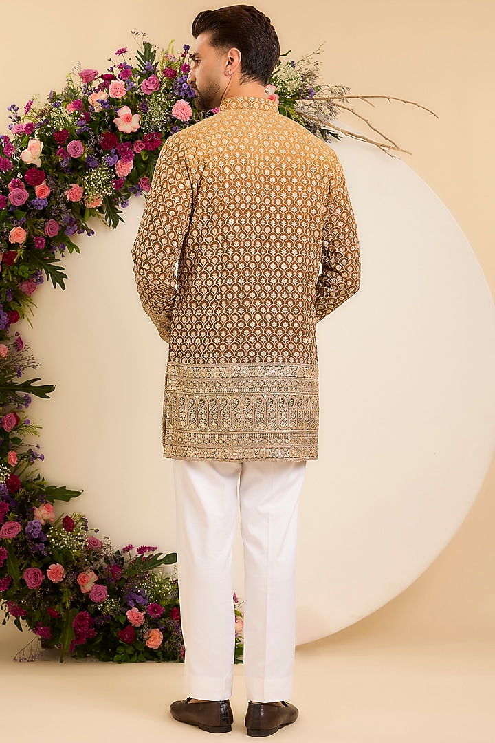Brown Ombre Georgette Floral Jaal Work Kurta by Kasbah Clothing at Pernia's Pop Up Shop