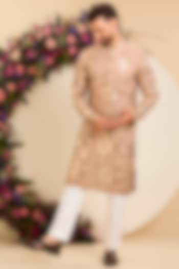 Pink Peach Georgette Patchwork Kurta by Kasbah Clothing at Pernia's Pop Up Shop