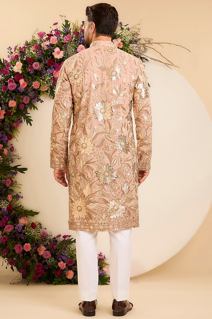 Pink Peach Georgette Patchwork Kurta by Kasbah Clothing at Pernia's Pop Up Shop