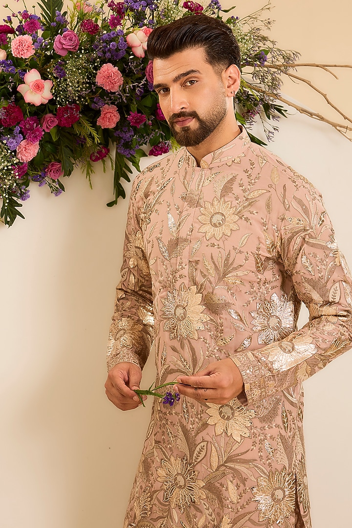 Pink Peach Georgette Patchwork Kurta by Kasbah Clothing at Pernia's Pop Up Shop