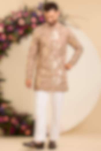 Pink Peach Georgette Floral Leather Patchwork Short Kurta by Kasbah Clothing at Pernia's Pop Up Shop