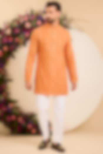 Orange Georgette Threadwork Chikankari Short Kurta by Kasbah Clothing at Pernia's Pop Up Shop