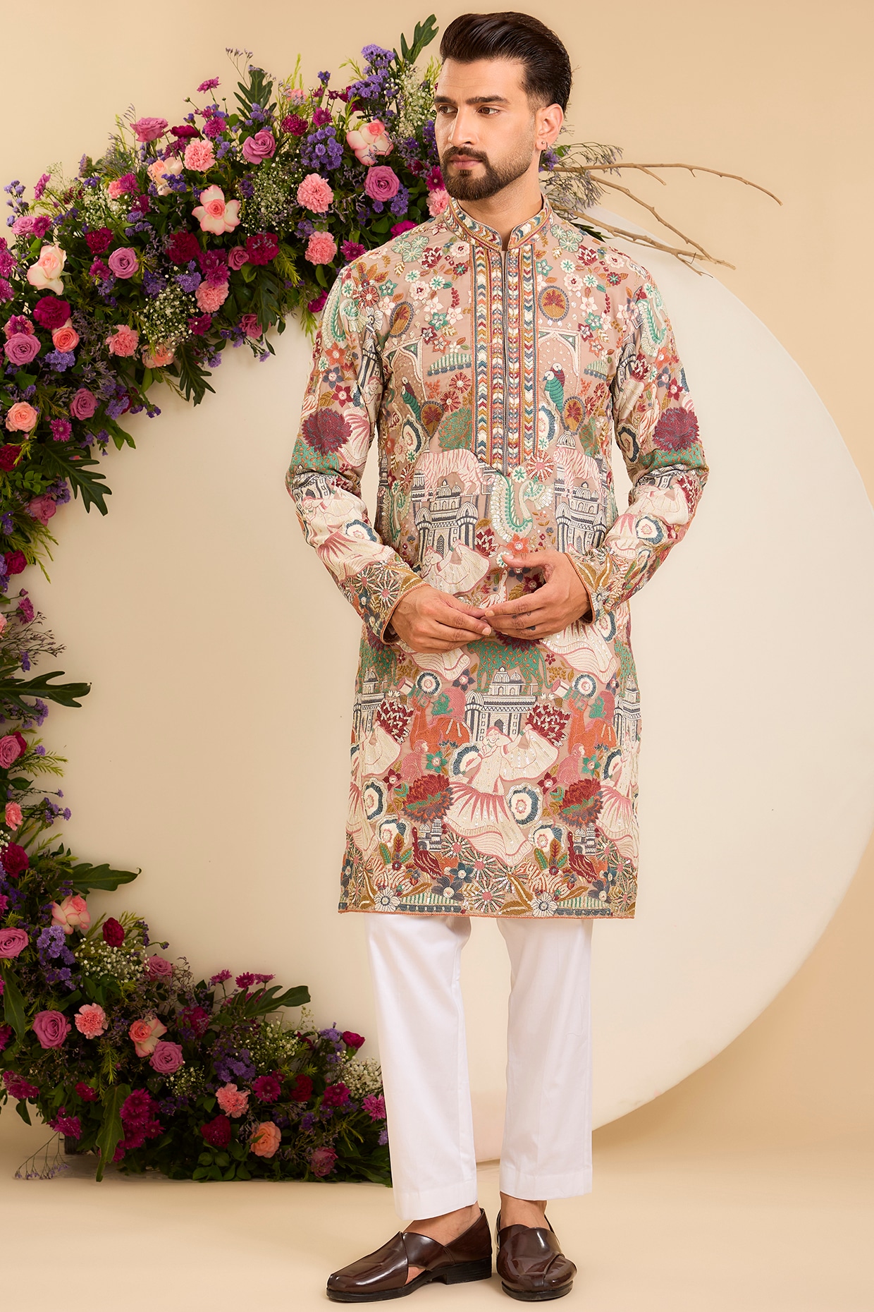Kasbah Clothing Mouse-Grey Georgette Threadwork Kurta