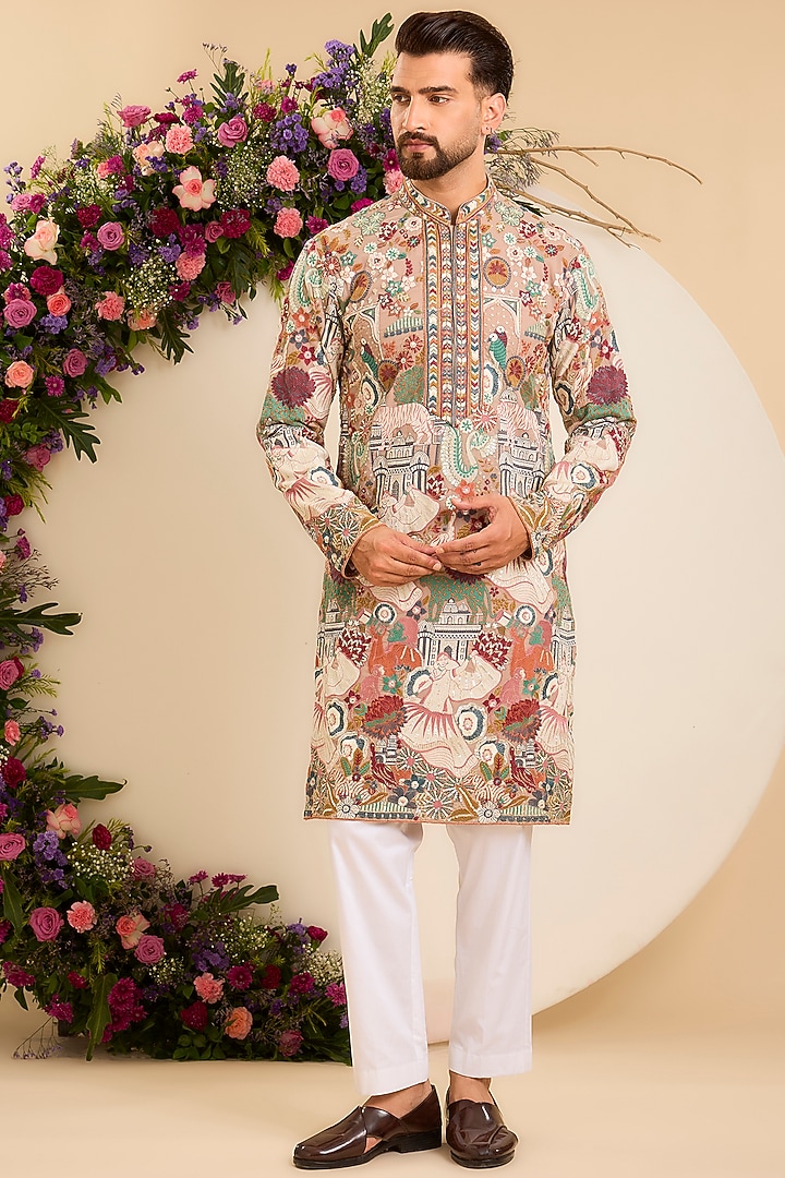 Mouse-Grey Georgette Threadwork Kurta by Kasbah Clothing at Pernia's Pop Up Shop