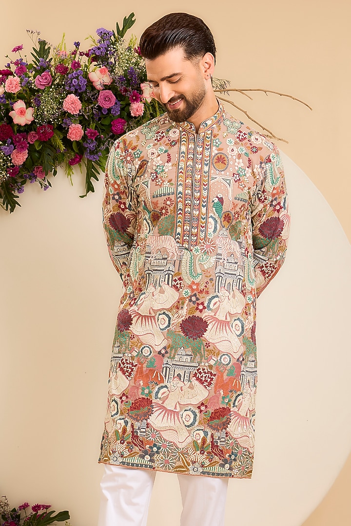 Mouse-Grey Georgette Threadwork Kurta by Kasbah Clothing at Pernia's Pop Up Shop