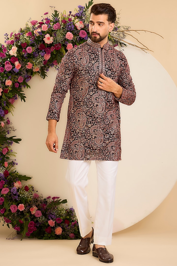 Black Georgette Embroidered Short Kurta by Kasbah Clothing at Pernia's Pop Up Shop