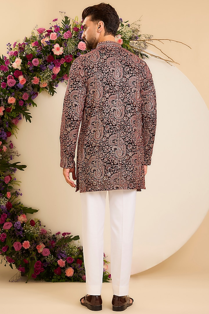 Black Georgette Embroidered Short Kurta by Kasbah Clothing at Pernia's Pop Up Shop