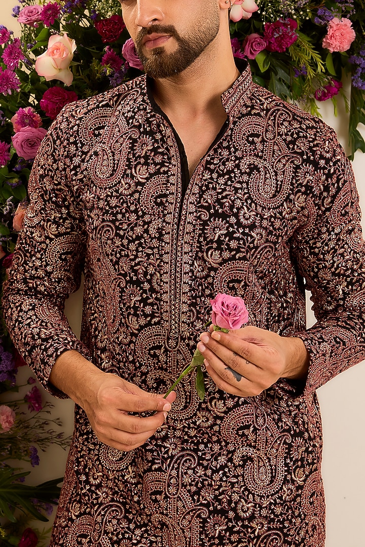Black Georgette Embroidered Short Kurta by Kasbah Clothing at Pernia's Pop Up Shop