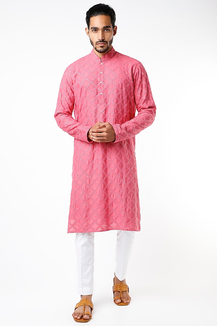Pink Embroidered Kurta by Kasbah Clothing