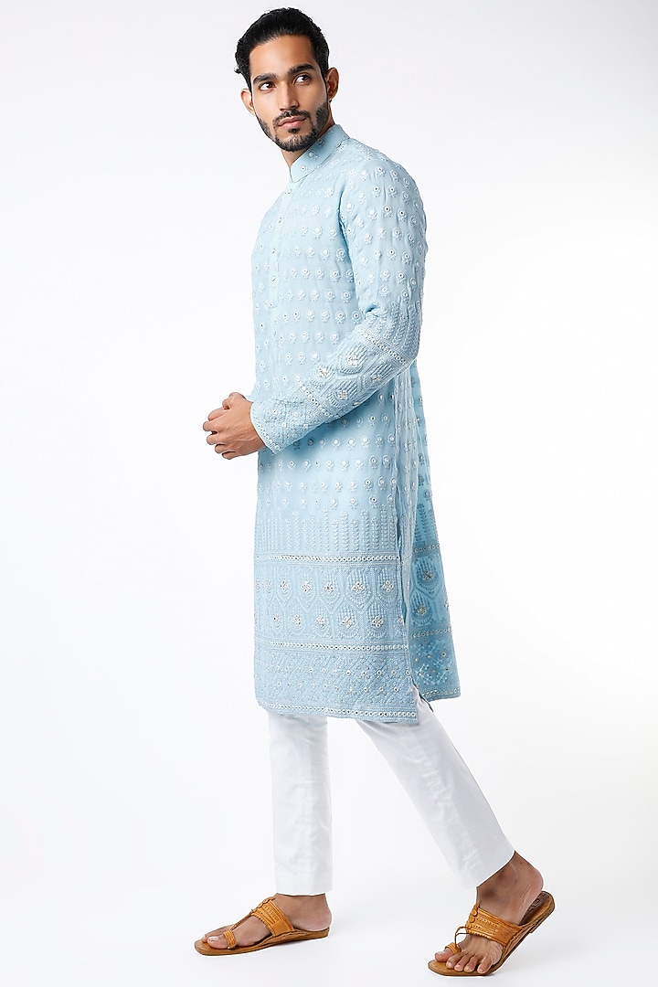 Powder Blue Embroidered Kurta by Kasbah Clothing at Pernia's Pop Up Shop