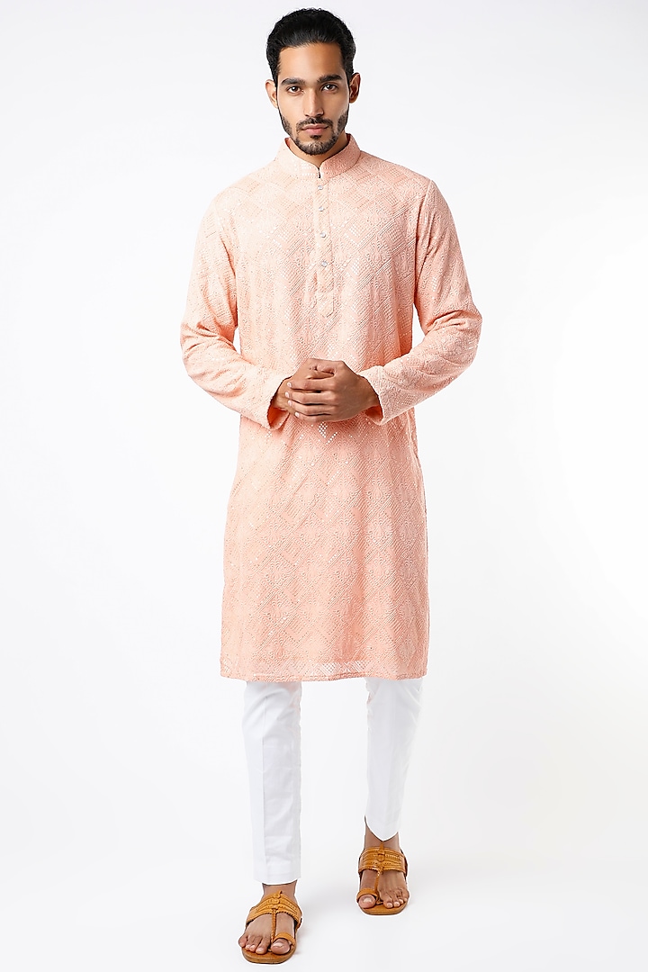 Peach Sequins Embroidered Kurta by Kasbah Clothing