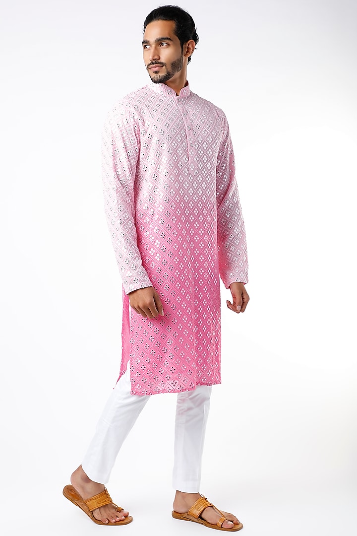 Pink Ombre Embroidered Kurta by Kasbah Clothing