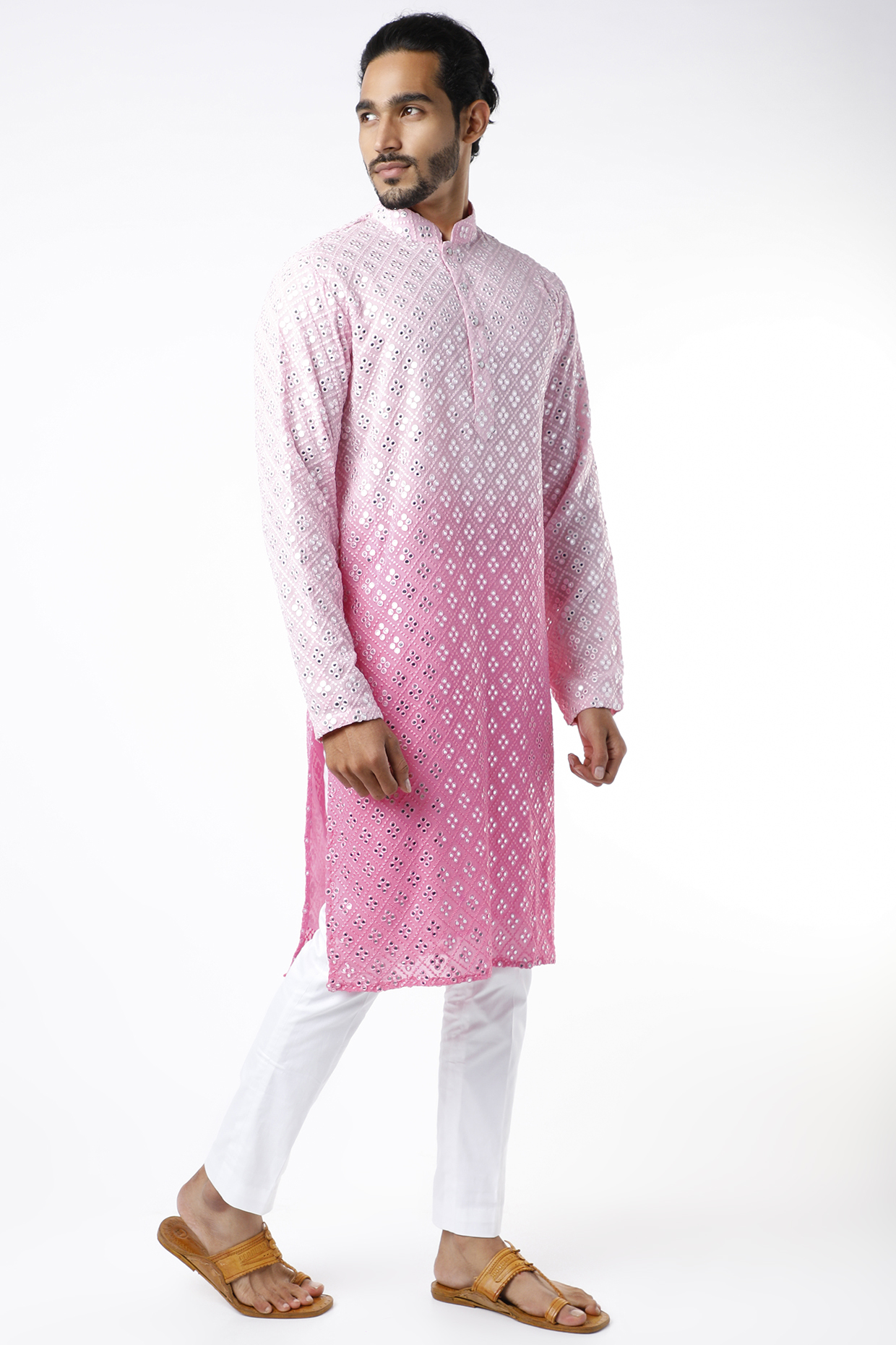 Pink Ombre Embroidered Kurta by Kasbah Clothing