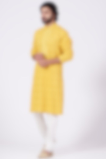 Yellow Hand Embroidered Kurta by Kasbah Clothing
