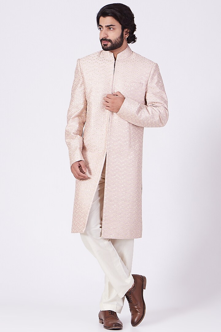 Blush Pink Sequins Embroidered Wedding Sherwani  by Kasbah Clothing at Pernia's Pop Up Shop