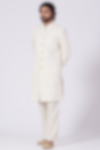 White Embroidered Sherwani by Kasbah Clothing
