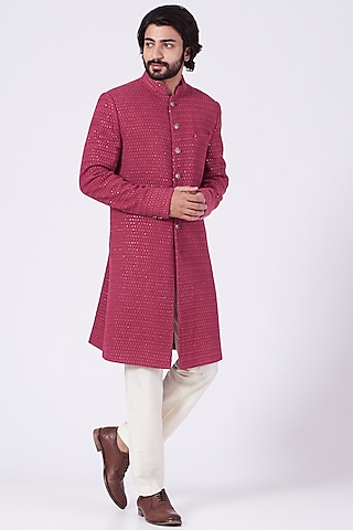 Fuchsia Embroidered Sherwani  by Kasbah Clothing