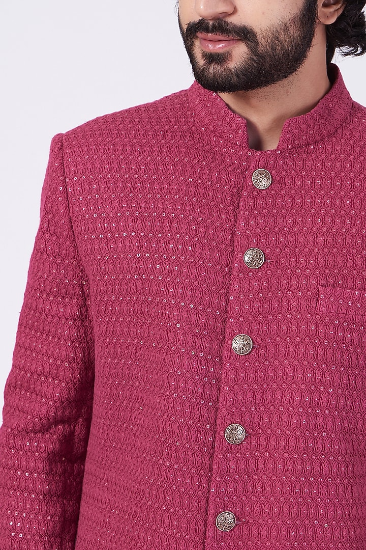 Fuchsia Embroidered Wedding Sherwani by Kasbah Clothing at Pernia's Pop Up Shop