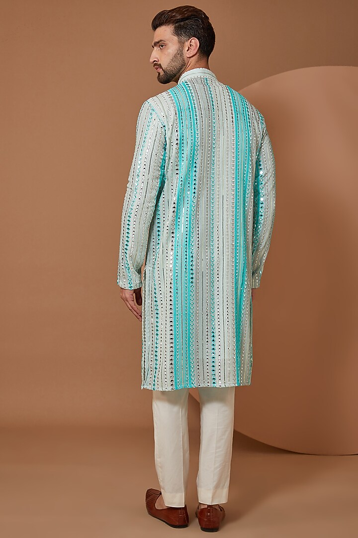 Blue Georgette Mirror Embroidered Kurta by Kasbah Clothing at Pernia's Pop Up Shop