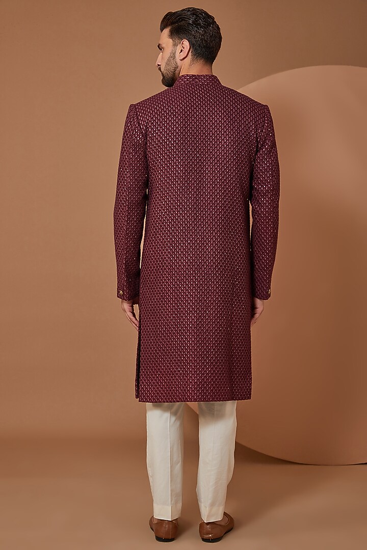 Maroon Silk Sequins Embroidered Kurta by Kasbah Clothing at Pernia's Pop Up Shop
