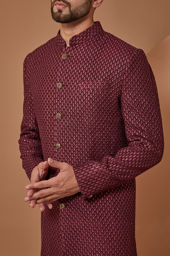Maroon Silk Sequins Embroidered Kurta by Kasbah Clothing at Pernia's Pop Up Shop