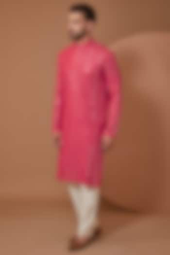Hot Pink Georgette Thread Embroidered Kurta by Kasbah Clothing at Pernia's Pop Up Shop