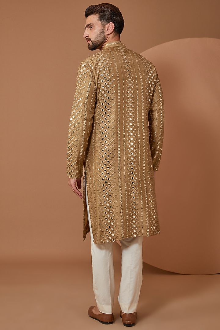 Copper Silk Mirror Embroidered Kurta by Kasbah Clothing at Pernia's Pop Up Shop