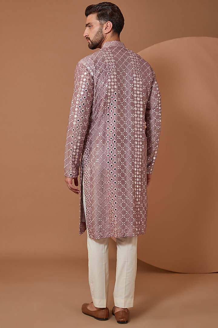 Lilac Silk Mirror Embroidered Kurta by Kasbah Clothing at Pernia's Pop Up Shop