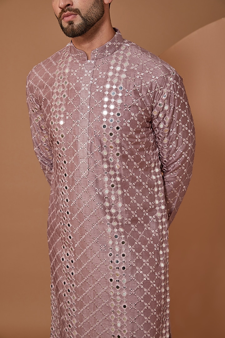 Lilac Silk Mirror Embroidered Kurta by Kasbah Clothing at Pernia's Pop Up Shop