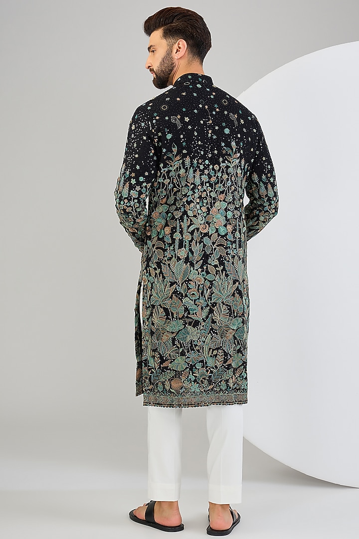 Black Georgette Sequins Embroidered Kurta by Kasbah Clothing at Pernia's Pop Up Shop